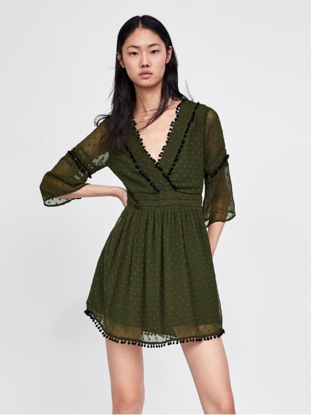 ZARA Green Swiss Dot Dress